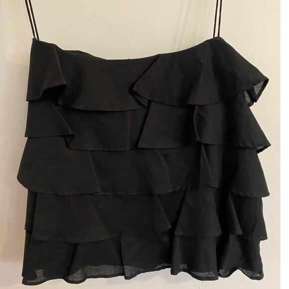 Ralph Ralph Lauren Black Ruffled Top with Spaghetti Straps Sz L Heritage Bodycon - Picture 2 of 5